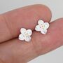 Dainty Flower Stud Earrings In Sterling Silver, thumbnail 2 of 11