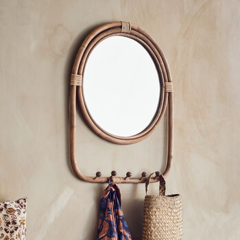 Rattan Framed Mirror With Hooks, 2 of 3