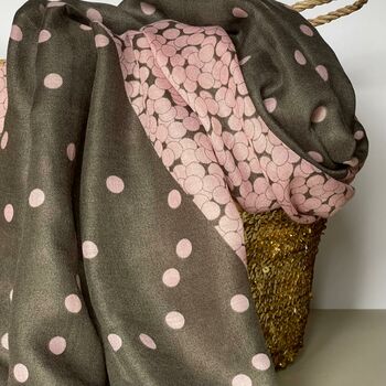 Two Tone Spot Colour Block Scarf In Pink And Grey, 2 of 2