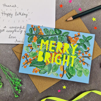 Merry Bright Neon Floral Papercut Christmas Card, 7 of 9