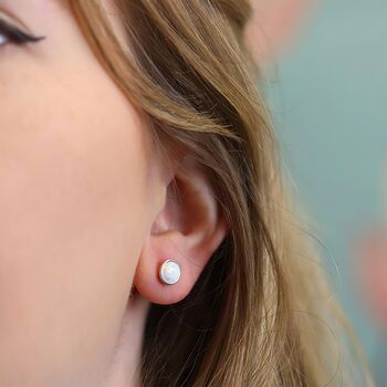 Sterling Silver White Opal Stud Earrings, 6 of 10