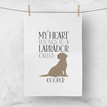 Personalised My Heart Belongs To A Labrador Tea Towel, 3 of 3