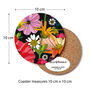 Round Coaster Floral Poppies Black Heat And Stain Proof, thumbnail 2 of 10