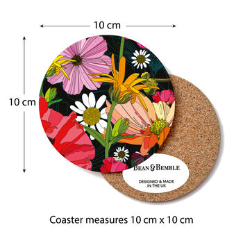 Round Coaster Floral Poppies Black Heat And Stain Proof, 2 of 10