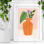 Modern Orange Vase With Botanical Leaves Floral Print, thumbnail 1 of 4