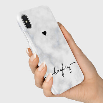 Personalised Silver Marble Heart Phone Case, 3 of 6