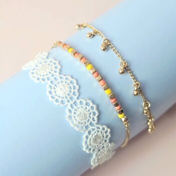 Boho Style Sunshine Triple Stack Bracelet Set Mixed Textures, 3 of 3