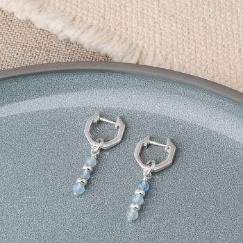 Linear Huggie Aquamarine March Birthstone Earrings, 2 of 7