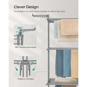Four Tier Large Clothes Airer Foldable Drying Rack, 8 of 12
