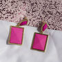 Two Tier Matte Jewel Border Earrings In Bright Pink, thumbnail 2 of 2