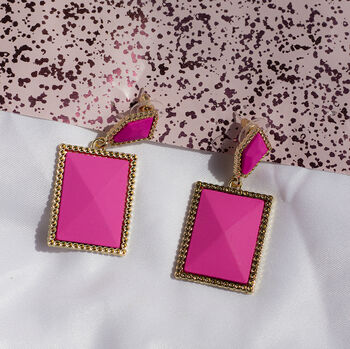 Two Tier Matte Jewel Border Earrings In Bright Pink, 2 of 2