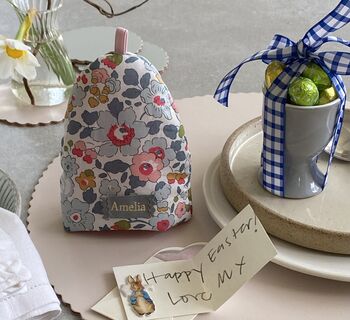 Easter Table Personalised Egg Cosy Liberty Fabric, 5 of 6