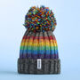 Gay Pride Rainbow Luxury Reflective Bobble Hat Graphite, thumbnail 1 of 7