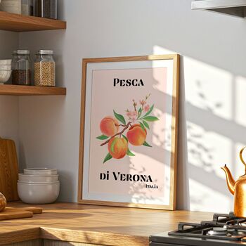 Italian Peach Art Print Poster, Verona Italy, Fruit, Hand Drawn, 3 of 4