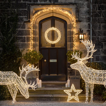 Set Of Two Extra Large Light Up Rattan Reindeer Outdoor Figures, 5 of 5