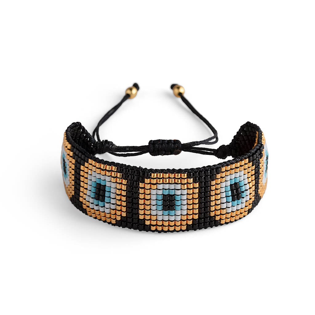 Black, Gold, White And Blue Evil Eye Miyuki Bracelet, 1 of 1