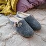 Grey Felt Mule Slippers With Cream Leather Details, thumbnail 6 of 7