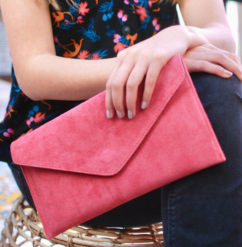 Dark pink hotsell suede clutch bag