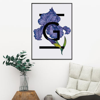 Personalised Alphabet Initial Iris Flower Print, 2 of 4
