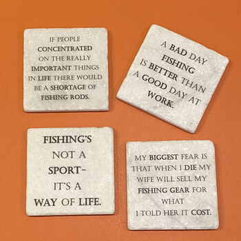 Set Of Four Ceramic Fishing Quotes Coasters, 2 of 2