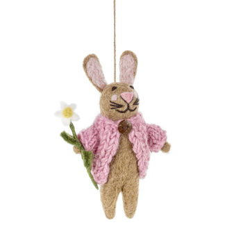 Handmade Felt Blossom The Bunny Hanging Decoration, 2 of 2