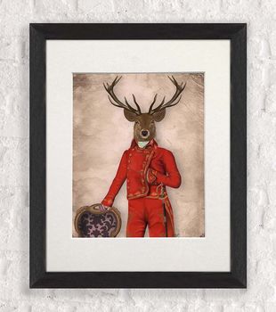 Deer In Red Jacket, Full, Art Print, Framed Or Unframed, 6 of 8
