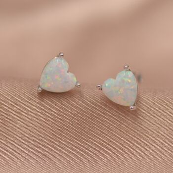 Sterling Silver White Opal Stud Earrings, 3 of 12