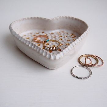 Handmade White Ceramic Pottery Heart Ring Dish, 2 of 7