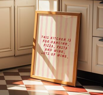 Kitchen Dancing Quote Wall Art Food Wine Lover Gift, 7 of 10