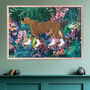 Cheetah In Rollerskating In Tropical Flower Jungle Wall Art Print, thumbnail 1 of 4