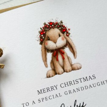Handmade Bunny Christmas Card, For Granddaughter, Daughter, Or Niece, 2 of 6