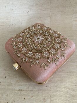 Pink Raw Silk Mandala Design Square Clutch Bag, 4 of 7