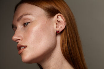 Ear Studs With Red Flowers In Black Lacquer, 2 of 8