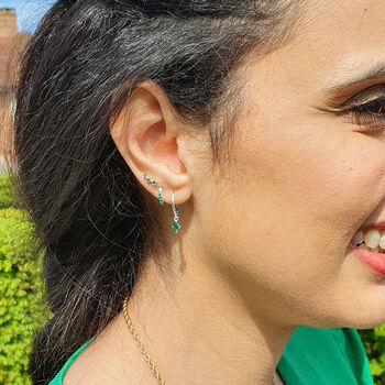 Emerald May Birthstone Small Silver Huggie Hoops, 2 of 4