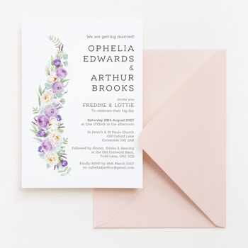 Wedding Invitation Purple Lilac Floral, 4 of 6