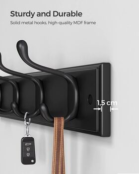 Wall Mounted Coat Rack With Four Metal Hooks, 8 of 12
