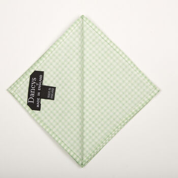 Mens Mint Green Gingham Print Cotton Pocket Square, 11 of 12