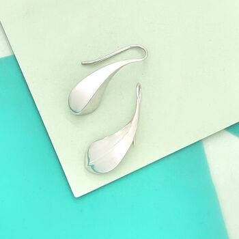 Curved Teardrop Drop Sterling Silver Earrings, 2 of 6