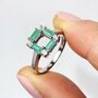 Sterling Silver Art Deco Emerald Square Ring, thumbnail 1 of 7