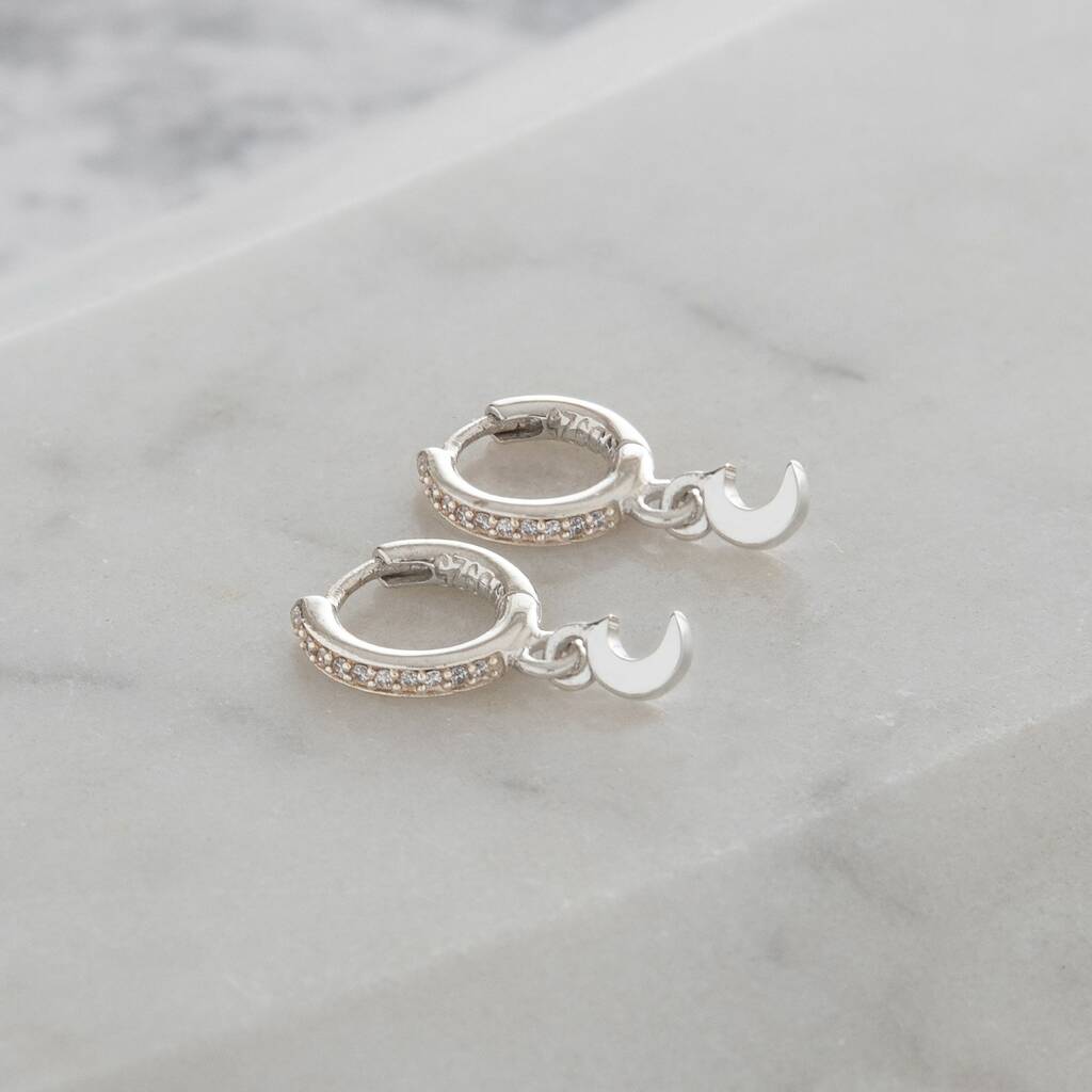 Huggie Hoop Earrings With Mini Moon Diamanté By Lime Tree Design ...