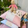Personalised Pink And Grey Bunny Name Cushion, thumbnail 4 of 8
