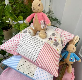 Personalised Pink And Grey Bunny Name Cushion, 4 of 8