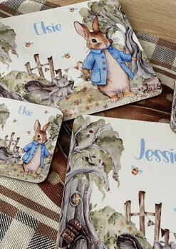 Kids Personalised Little Bunny Placemat, Coaster And Mug Dinner Set, 6 of 11