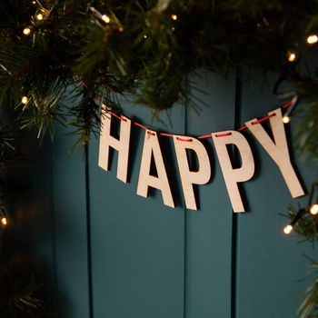 Festive Wooden 'Happy' Christmas Bunting, 6 of 7