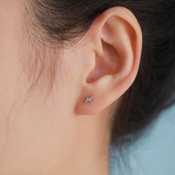 Tiny Lightning Bolt Internally Threaded Flat Back Earrings In Sterling Silver, 8 of 12