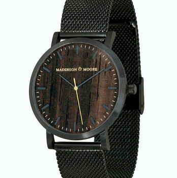 Classic Black Stainless Steel Unisex Wood Watch, 5 of 8