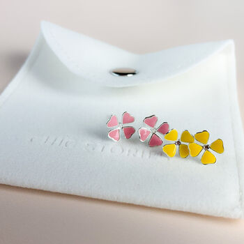 Sterling Silver Pink Or Yellow Flower Stud Earrings, 6 of 6