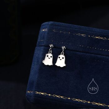 Sterling Silver Little Ghost Drop Stud Earrings, 6 of 11