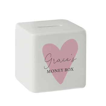 Personalised Pink Heart Ceramic Square Money Box, 6 of 6