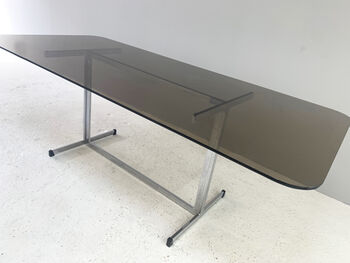 Mid Century Pieff Glass Dining Table, Large Width 198cm, 8 of 12